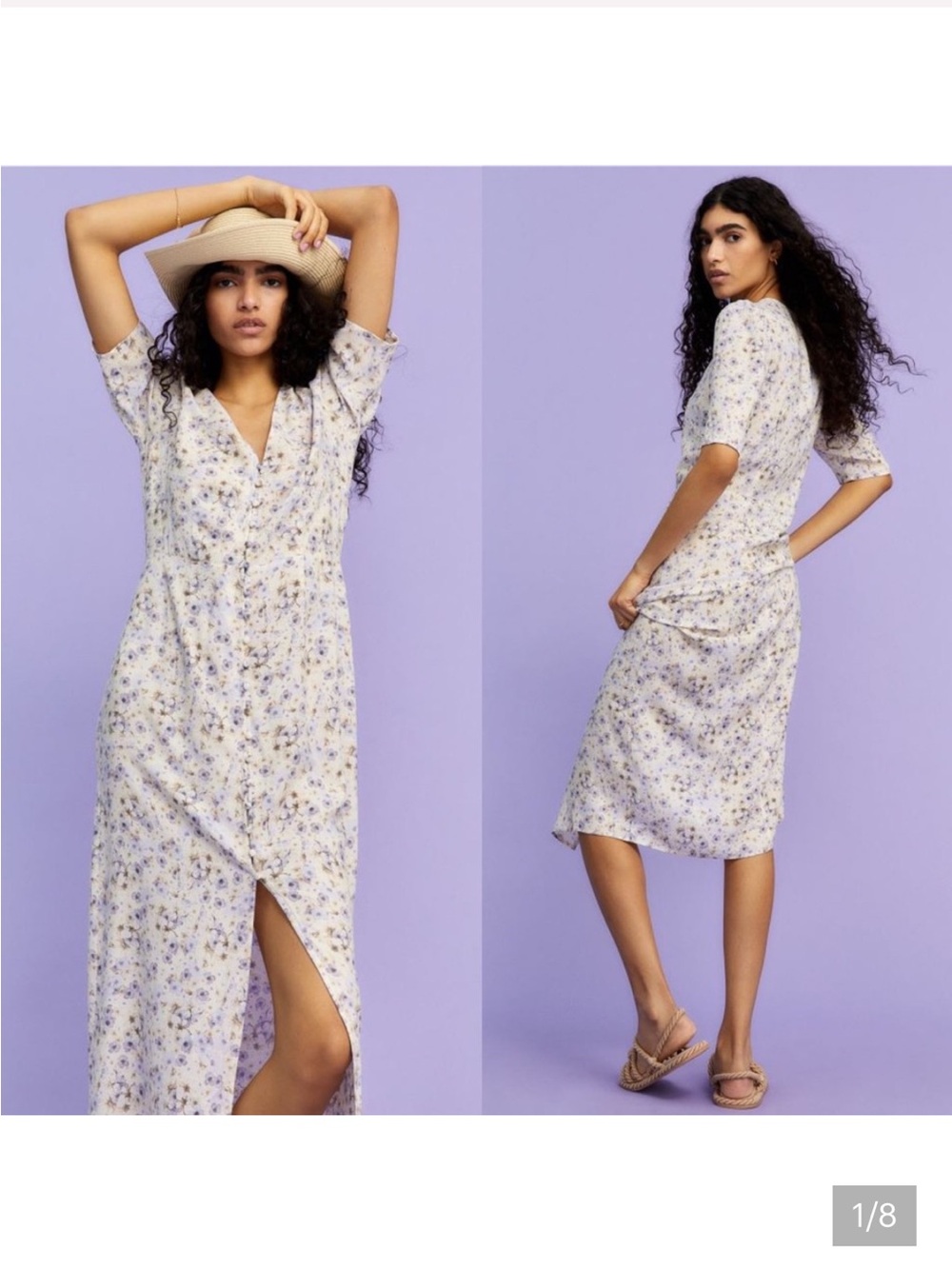 H&M Floral Button Down Front Slit Midi / Maxi Dress Print Small Cottagecore Cute